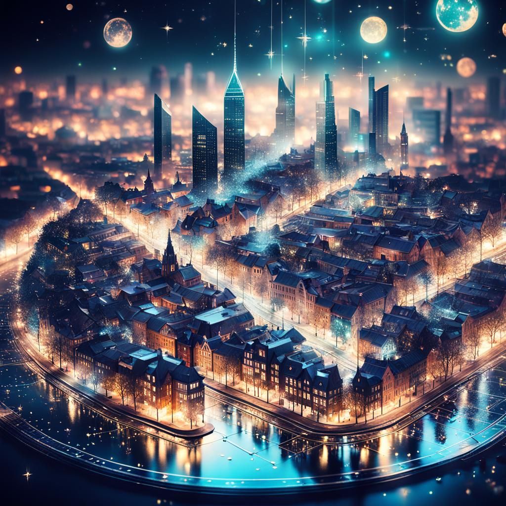 cityscape on a button - AI Generated Artwork - NightCafe Creator