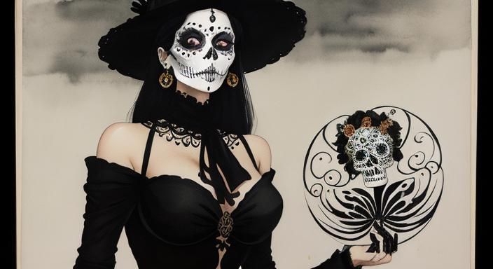 La Calavera Catrina, El Día de Muertos, cempasúchil. Golden ...