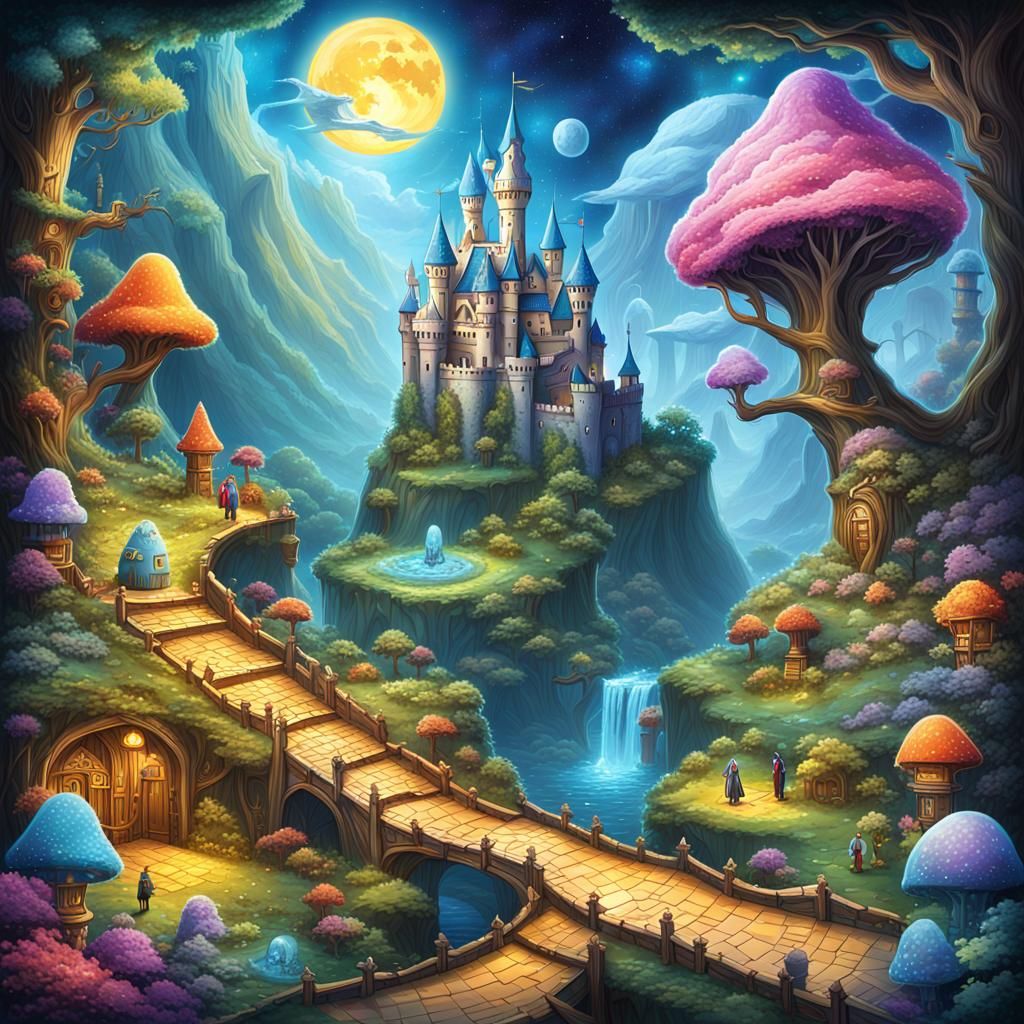 Fantasy Board Game Realm with Candy Castles