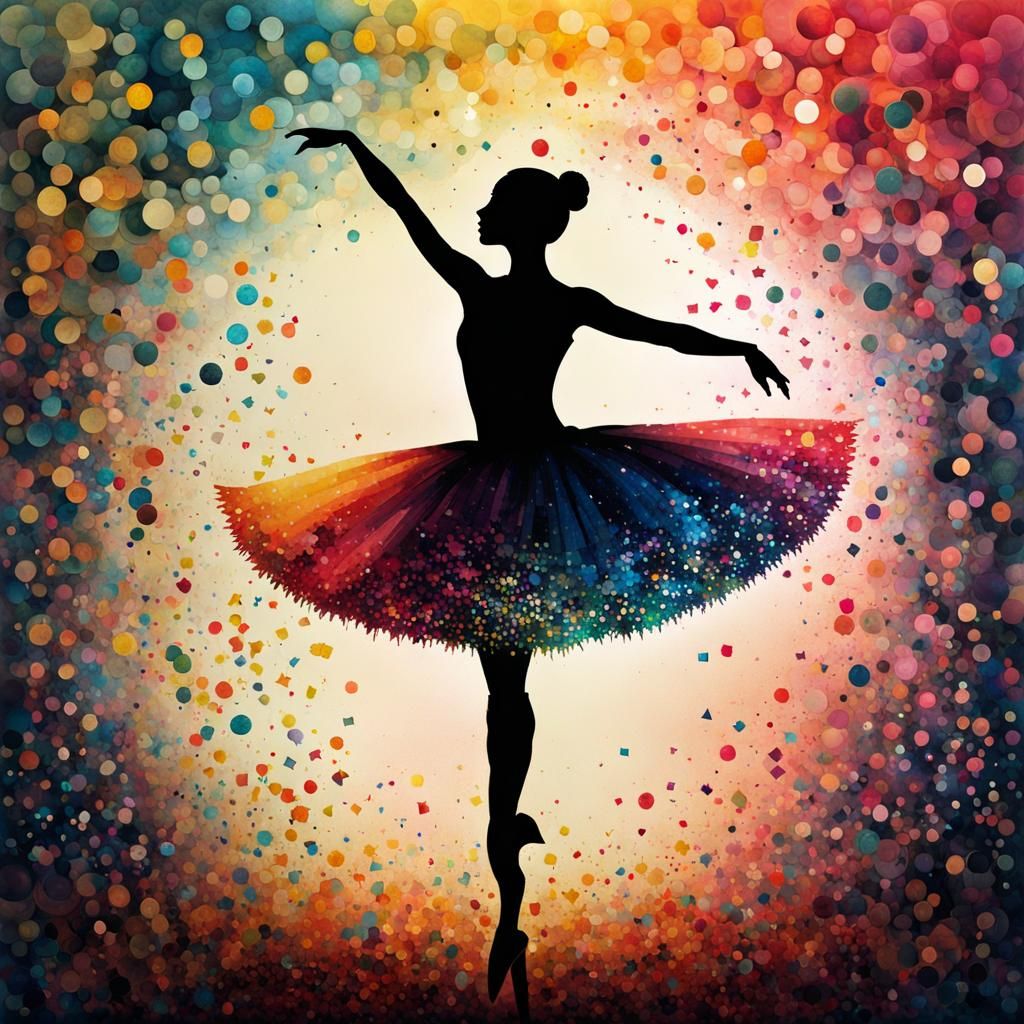 Ballet Dancer Silhouette in Mosaic Pointillism Style