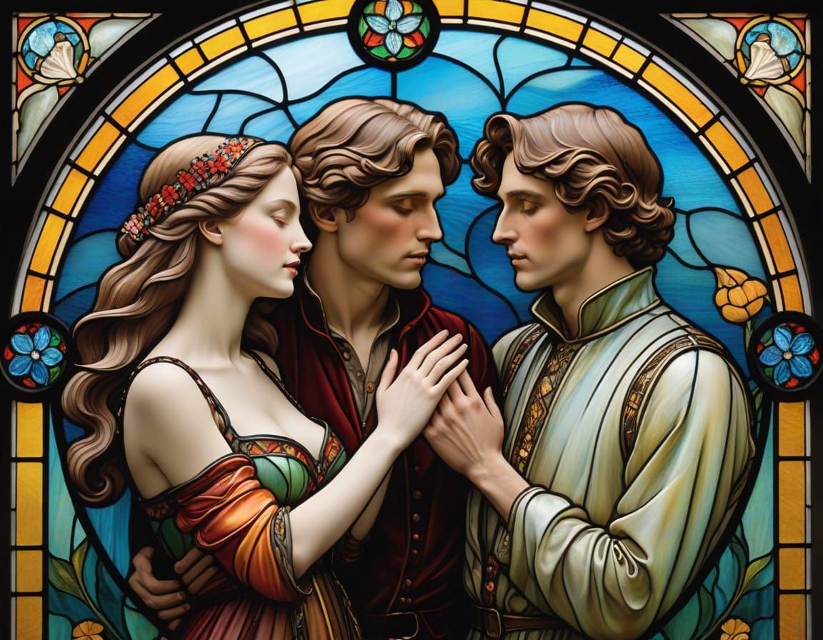 Stained glass three lovers 