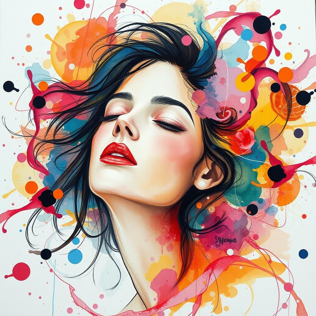 Watercolor Woman Surrounded by Expressionistic Colors