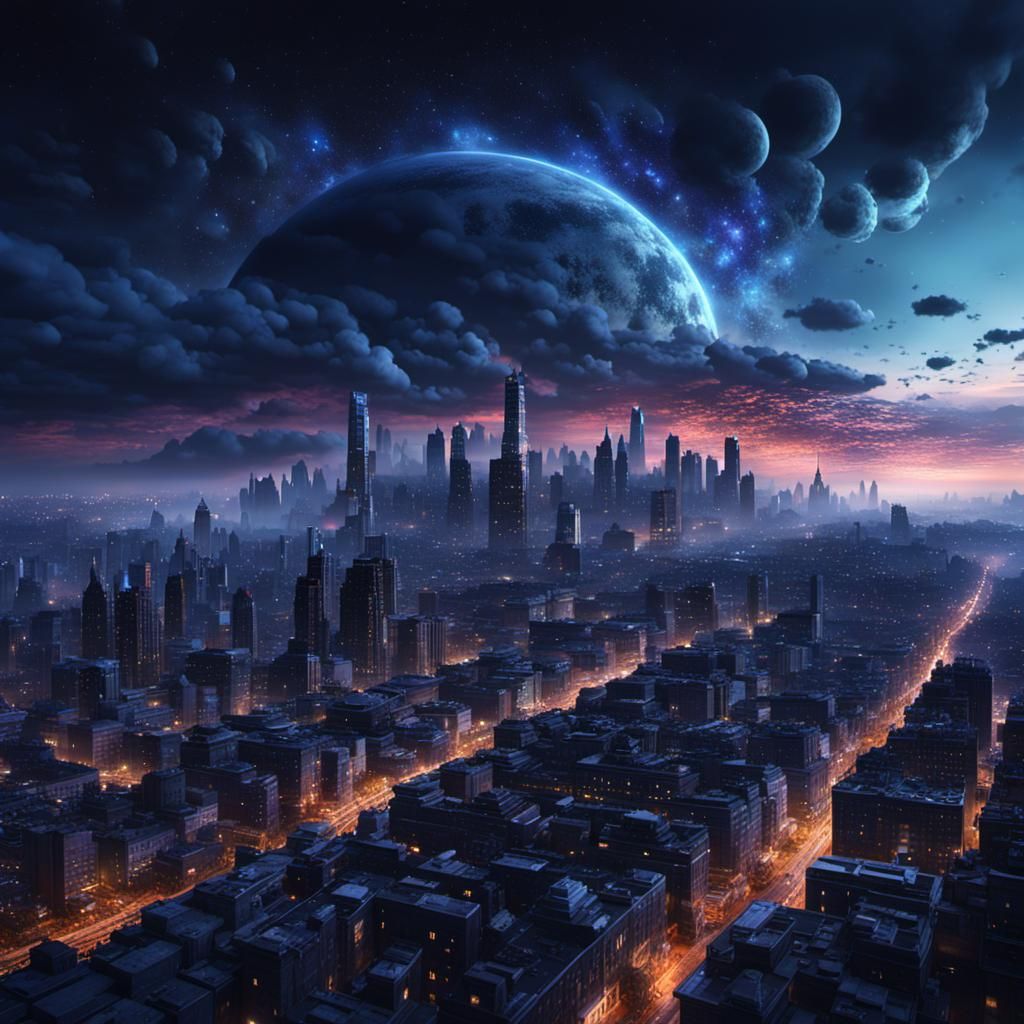 Night Sky Over The City Horizon