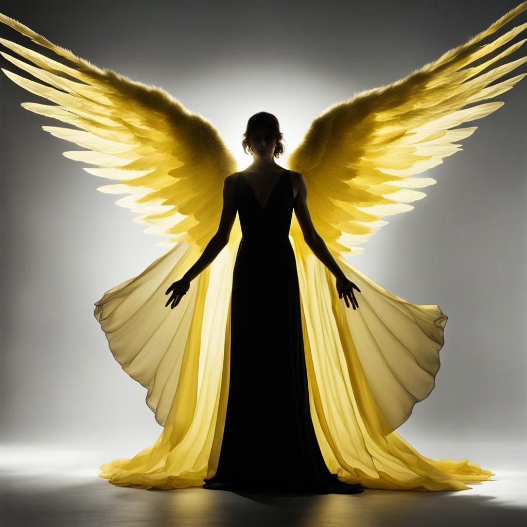 A realistic looking full body silhouette of awoman angel in ...