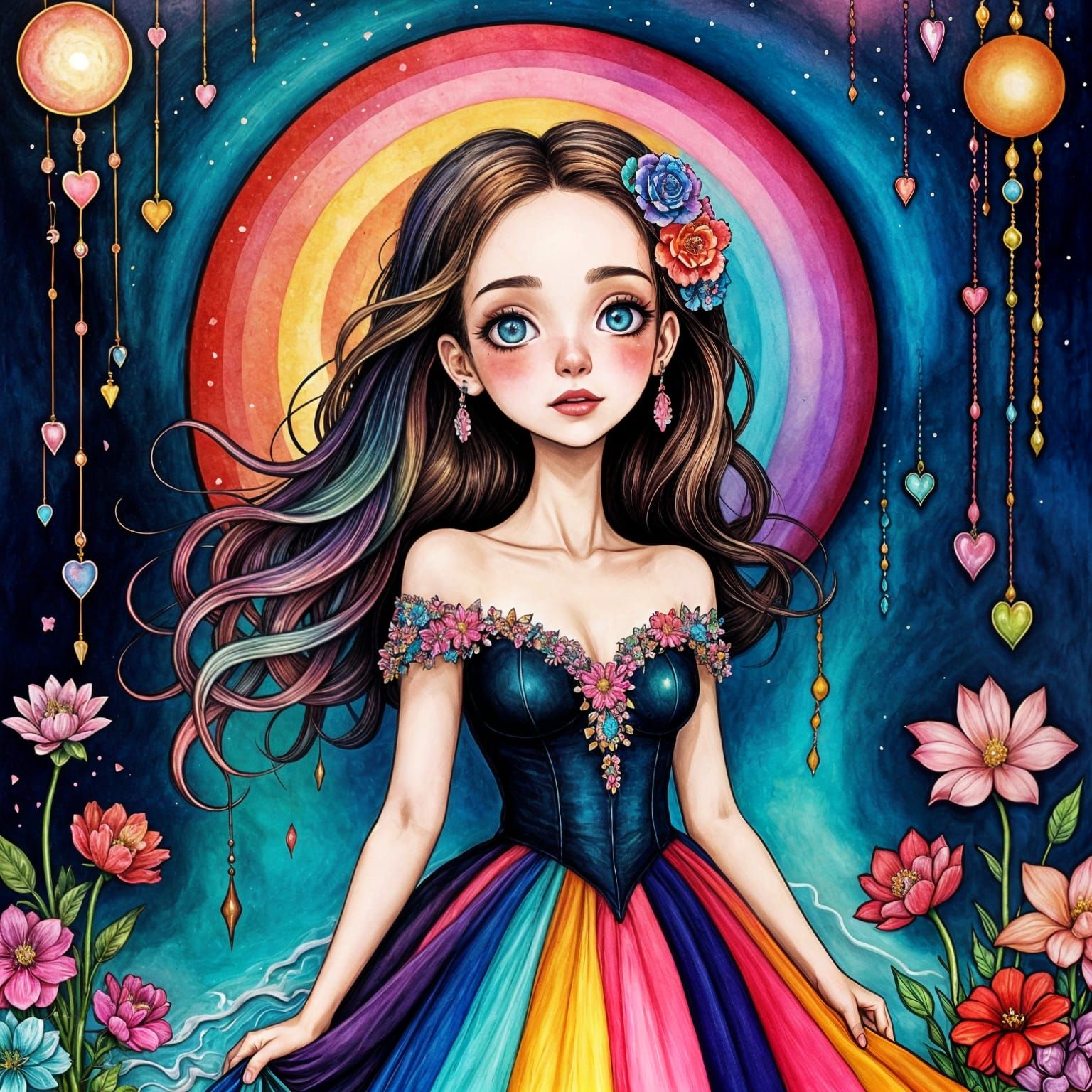 Floral and Elemental Harmony in Vibrant Colors