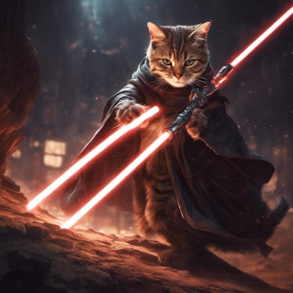 Cat swinging lightsaber around