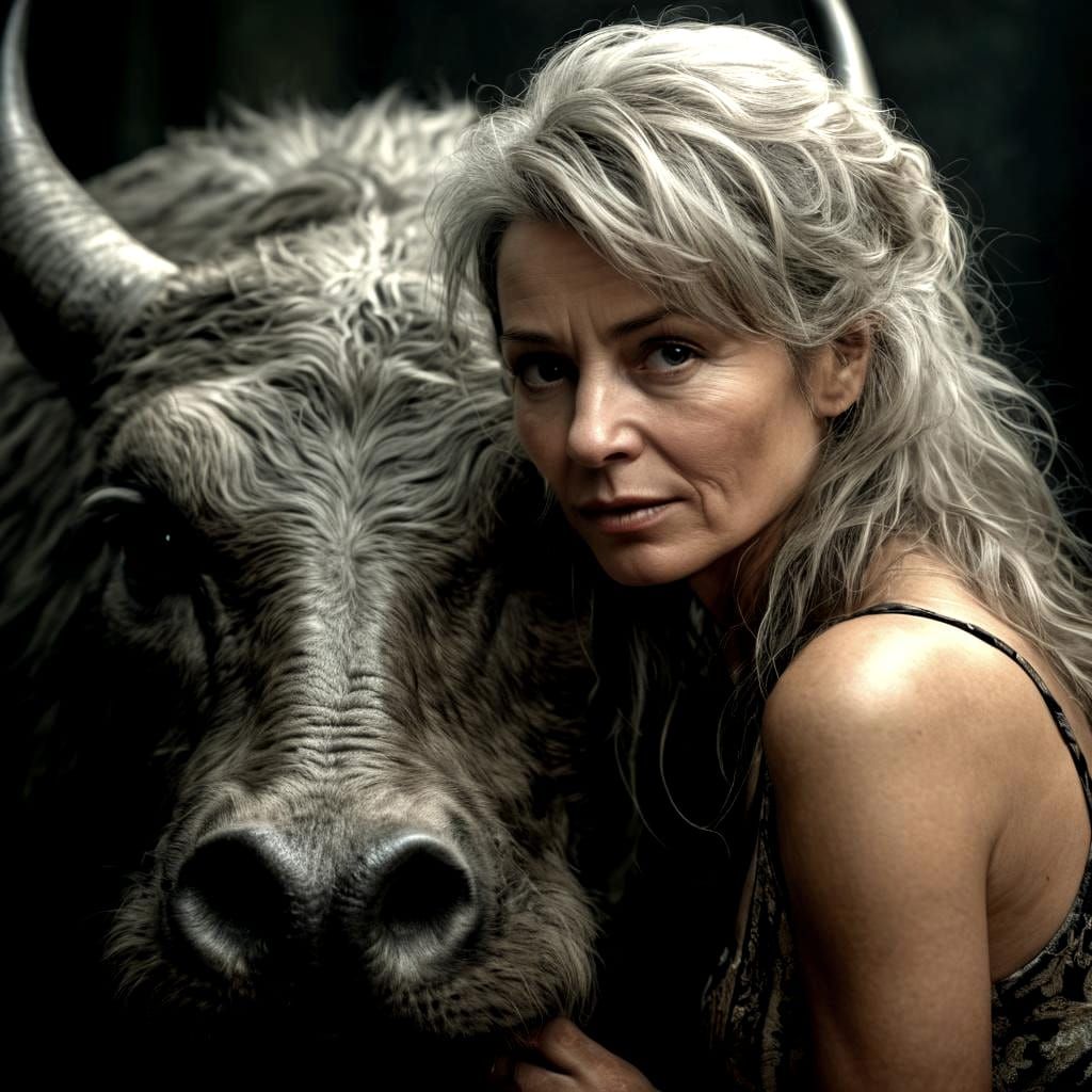 Beautiful Woman with Fantastic Animal in Hyperrealism