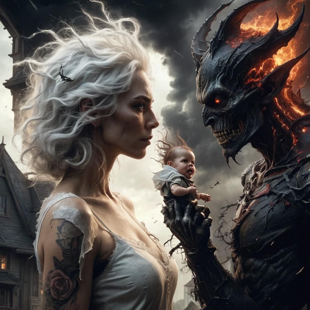 a exceptionally bad scary none human incubus holding in the ...