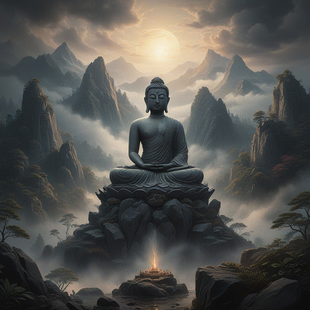 Ethereal Buddha Amidst Ominous Mist