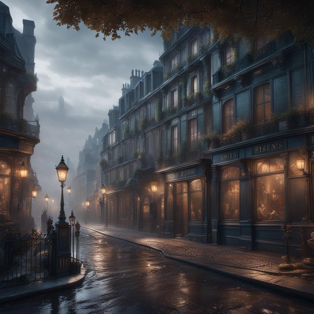 1880s misty Paris street