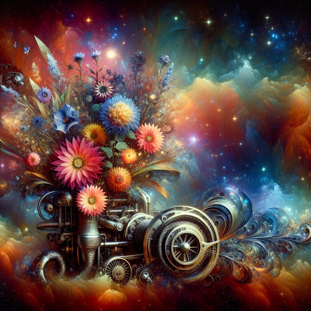 Bouquet  of vibrant Beautiful Wildflowers ethereal fantasy h...