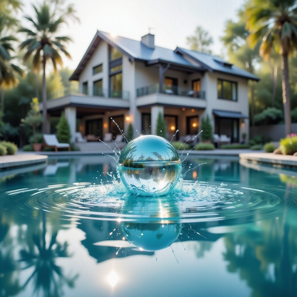 Water Ball Bouncing on a Pool: Watercolor Dream