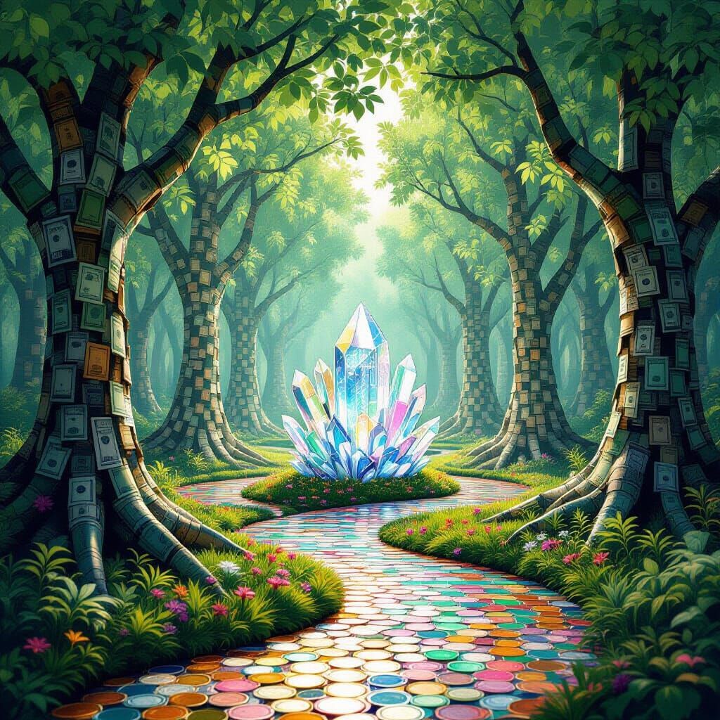 Ethereal Forest of Banknotes and Coins