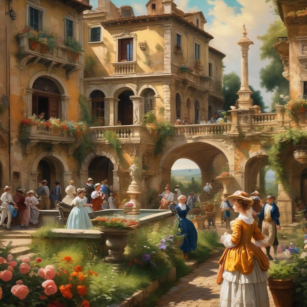 Italian Countryside Rococo Oil Painting