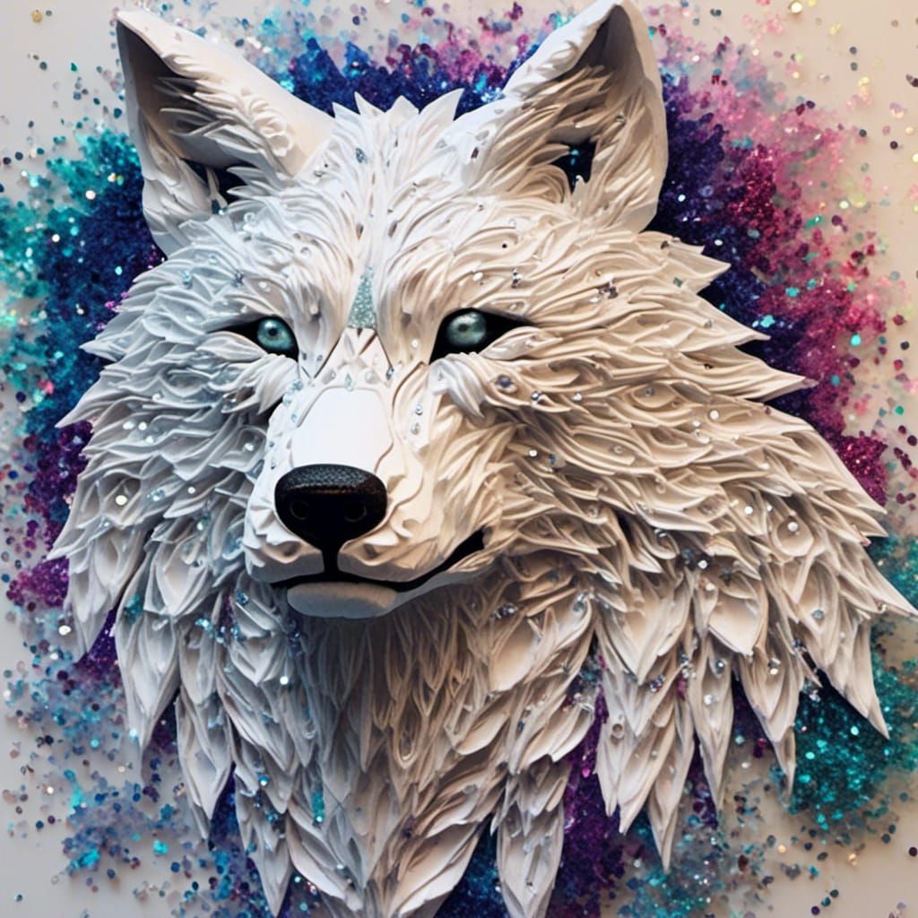 Wolf made of glitter<lora:AddGlitter:1.0> sparkling, extremely glittery, intricate, elegant, artgerm, ethereal, fantasy, hyperdetailed, glis...