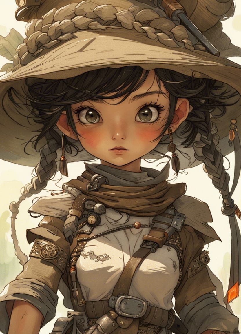 chibi adventurer woman, safari gear