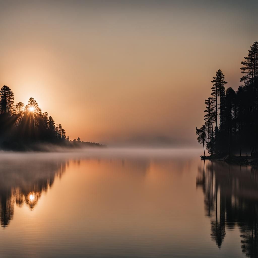 Foggy smoke in the sky over an  open body of water as the su...