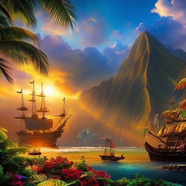 a pirate ship in honolulu r/nightcafe