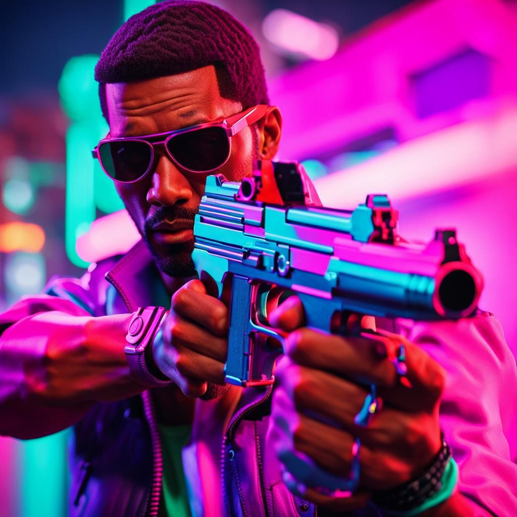 Grand Theft Auto: Vice City 80s miami neon game killer gun w...