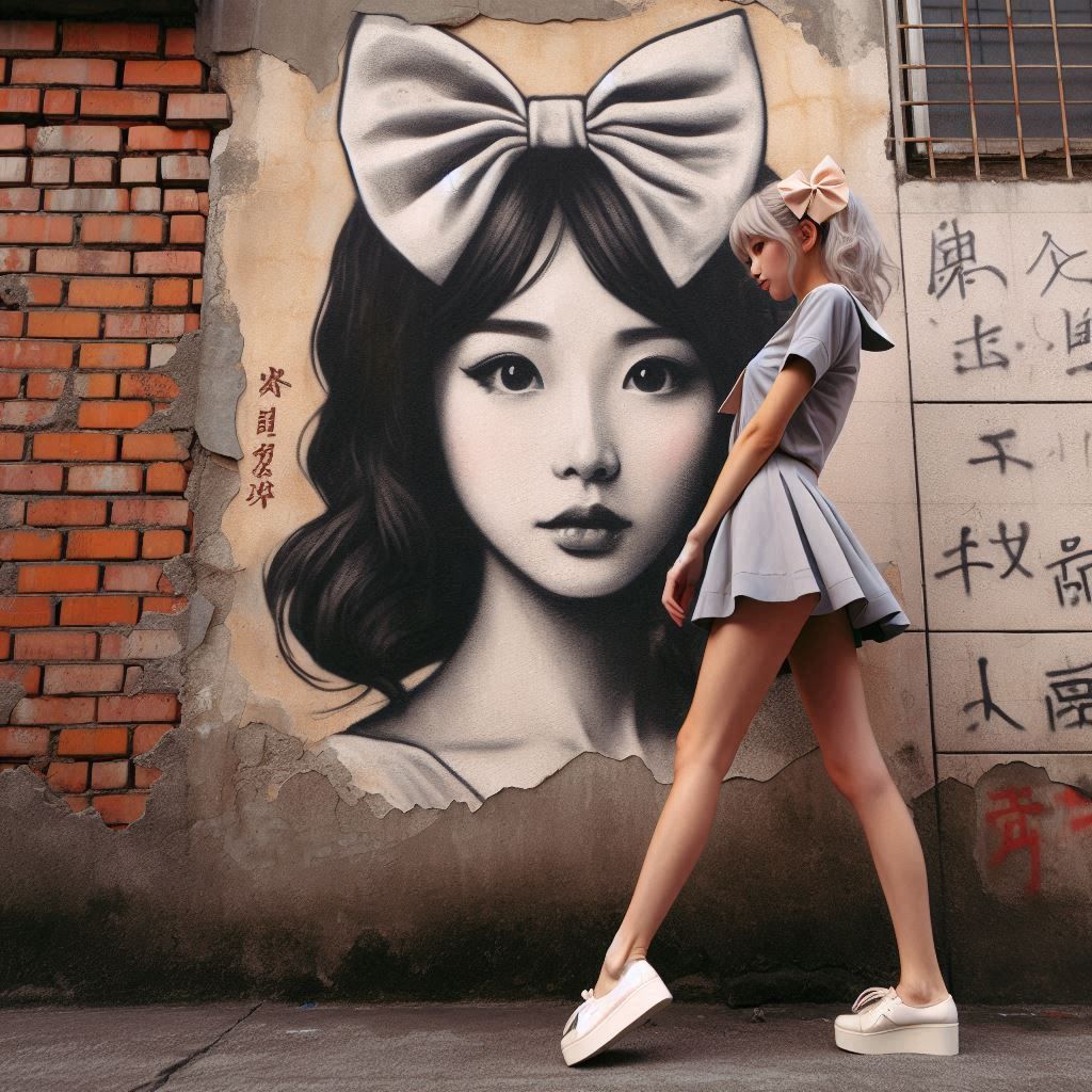Graffiti portrait with bow