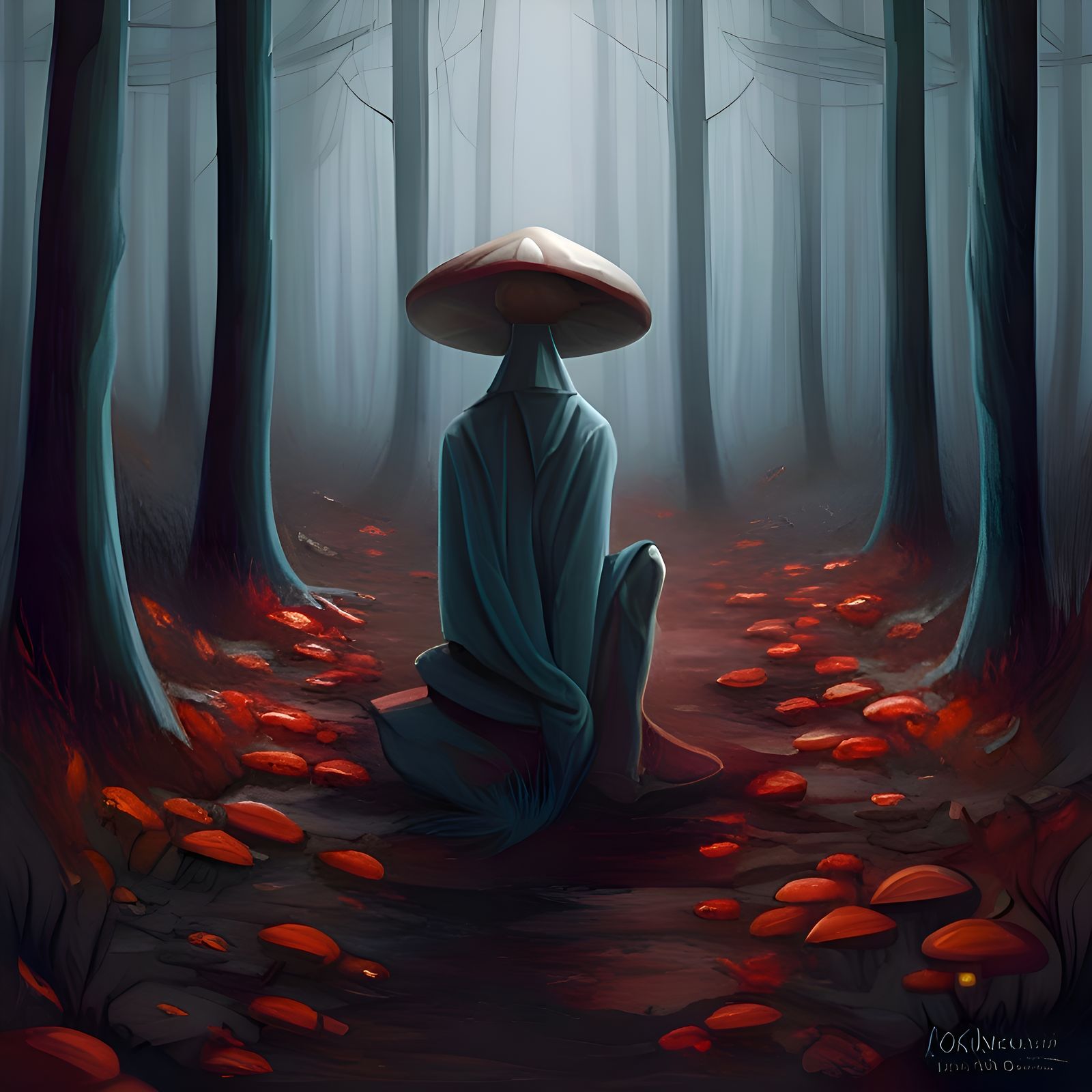 In a spooky dark woods we see small mushroom men with red eyes undetected the cap brim   by @rhbvideo