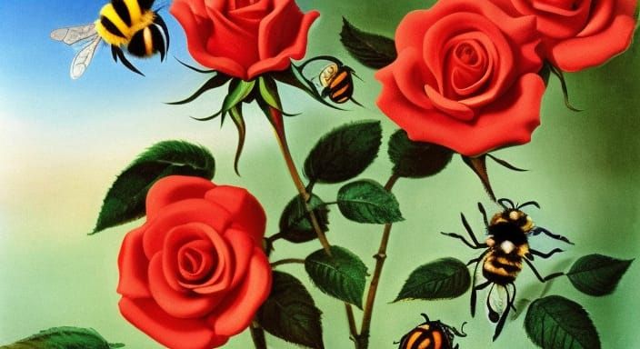 enjoy lots & lots of bumble bees
red roses and bumble bees

...