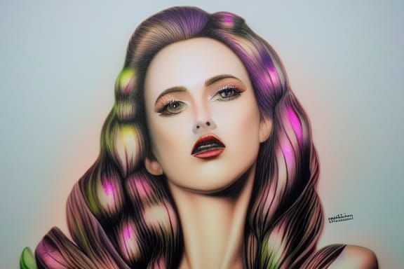 Dalmatian Goddess Portrait in Mixed Media Style
