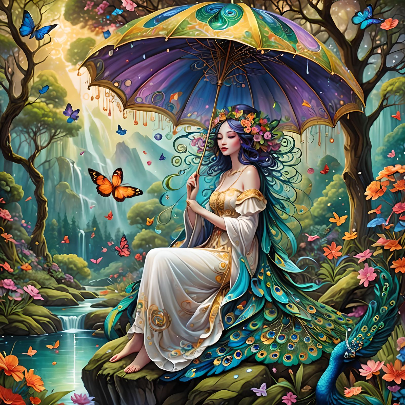 Forest lady holding an umbrella