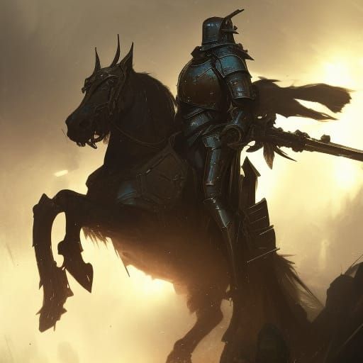 Psycho knight with heavy clad in armor. Lost in a battlefiel...