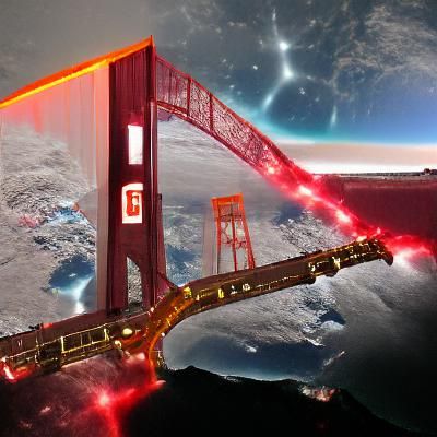Golden Gate Bridge but in Space and Angry