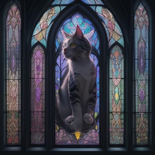 Beautiful stained glass of cats detailed matte painting, dee...