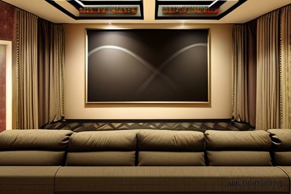 Cinema at living room. HDR detailed painting photorealistic ...