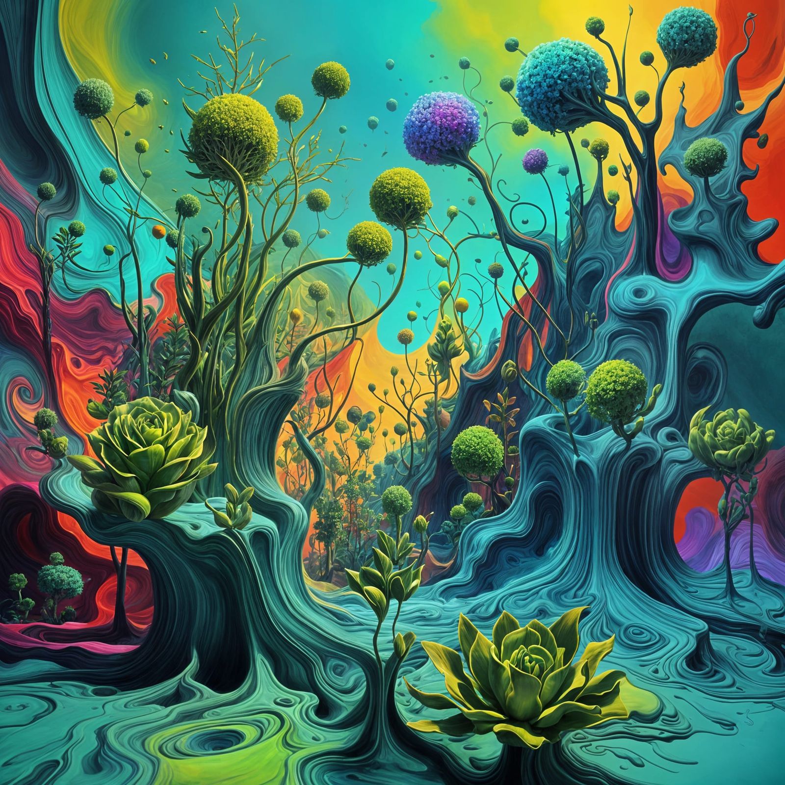 ABSTRACT ARTWORK SALVADOR DALI STYLE PLANTS