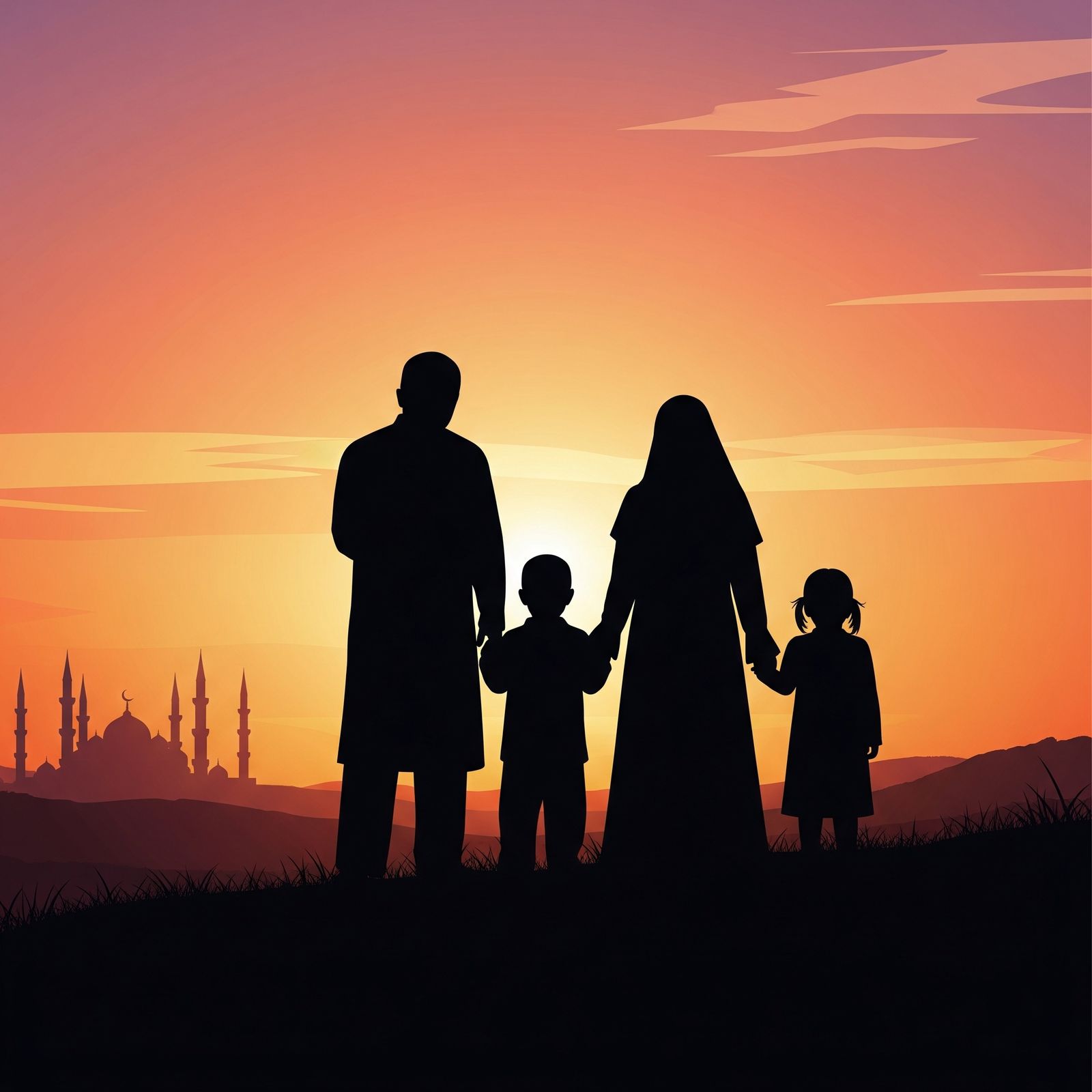 A Family Watching Masjid From a Distance