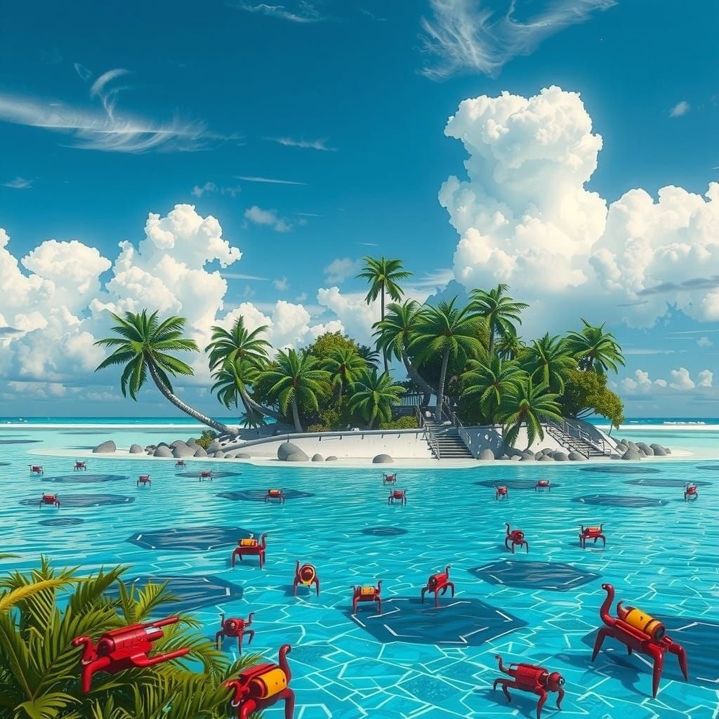 Surreal Futuristic Oasis Glows with Biomechanical Beauty