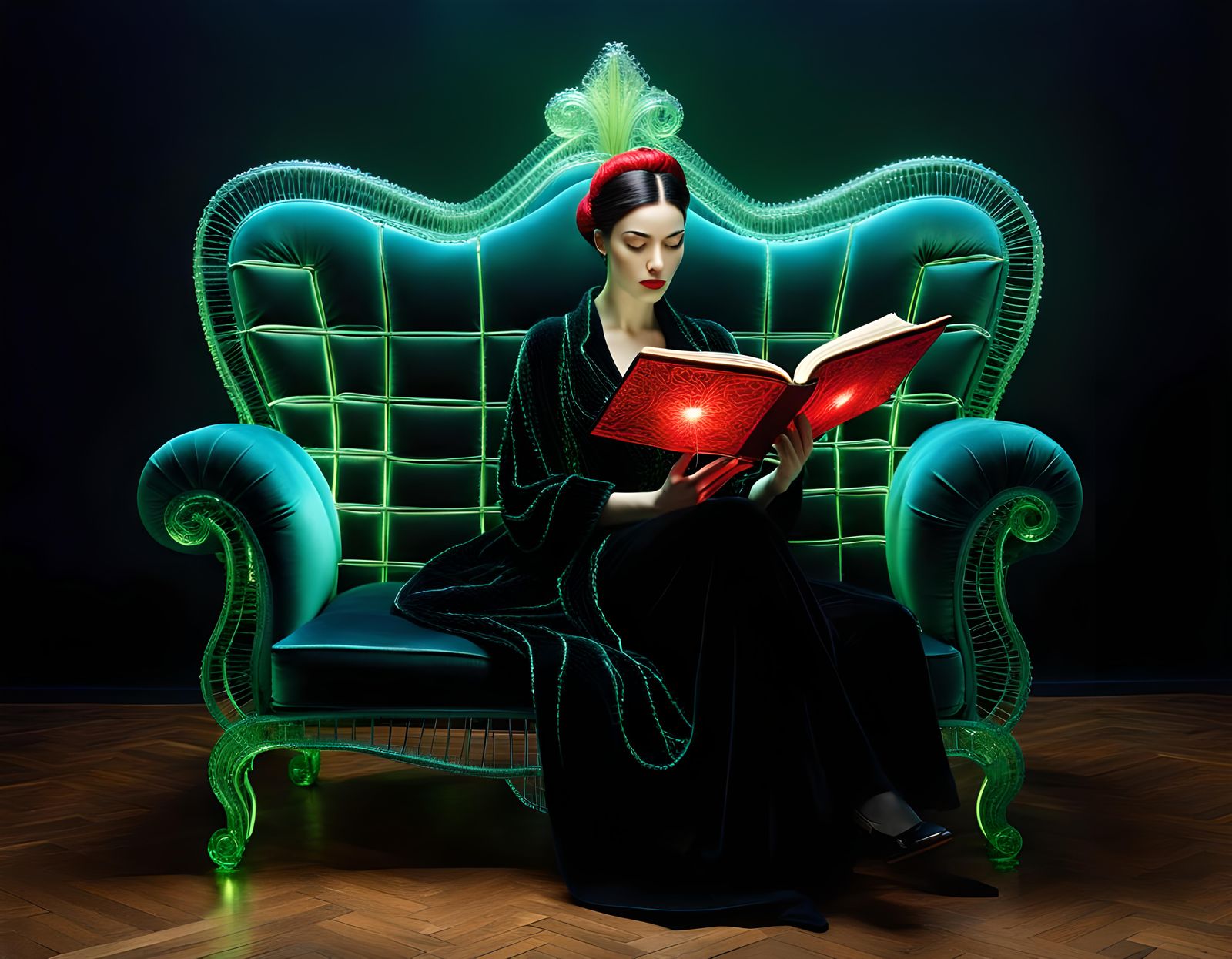 Glass Woman Reading Tome in Renaissance Style