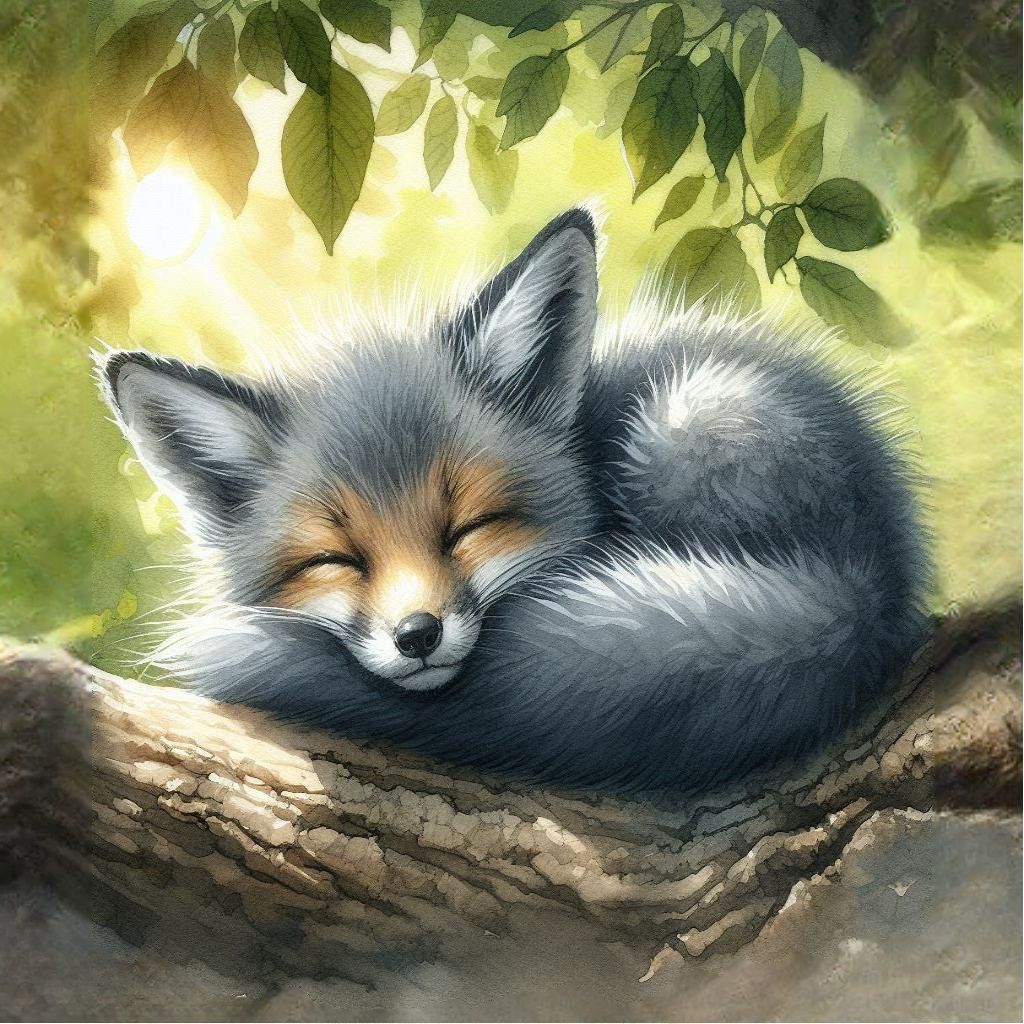 Sleepy Gray Fox, up on their tree