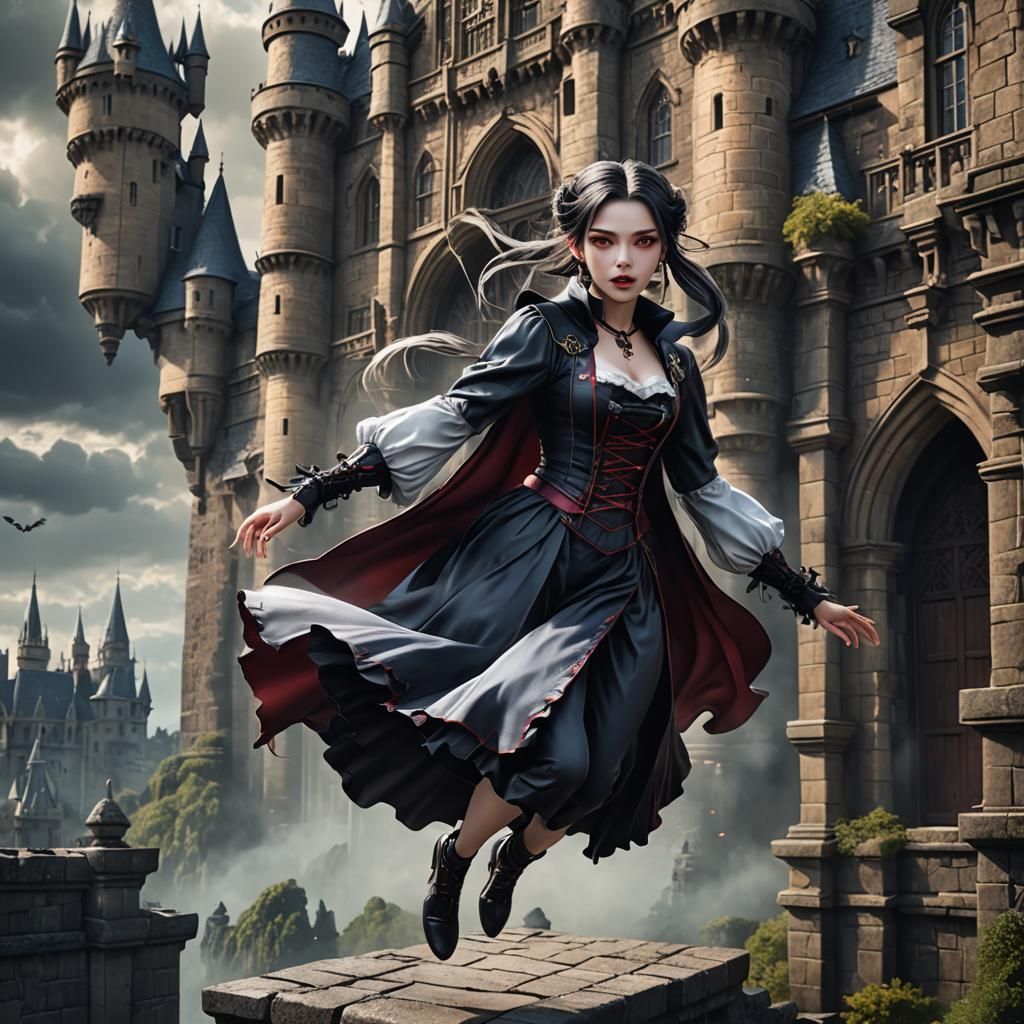Manga Vampire Princess Mid-Jump: Digital Matte Painting