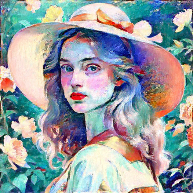 modern painting of a blonde girl with hat