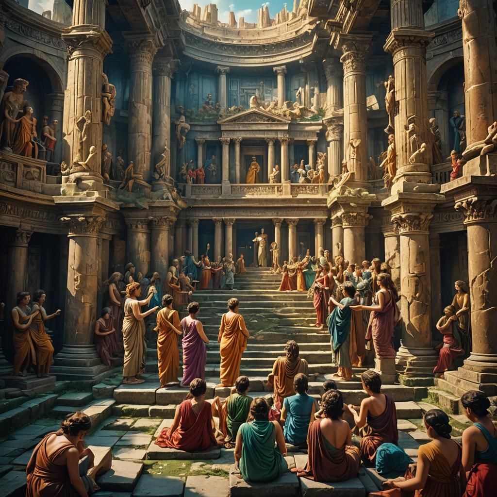 gathering of women in the temple of muses