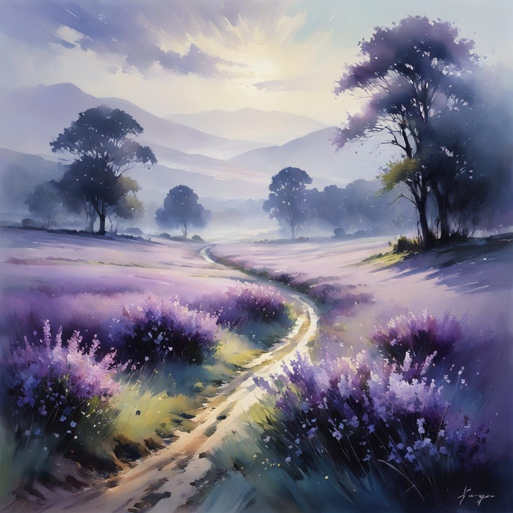 Light landscape with lilac field  by @EllaMoonDesign