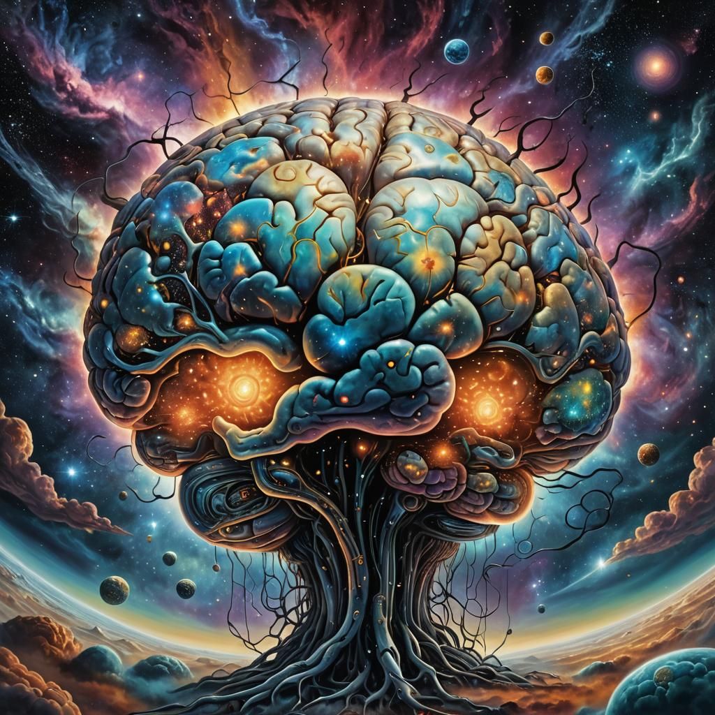 Surreal Cosmic Brain in Dreamy Landscape