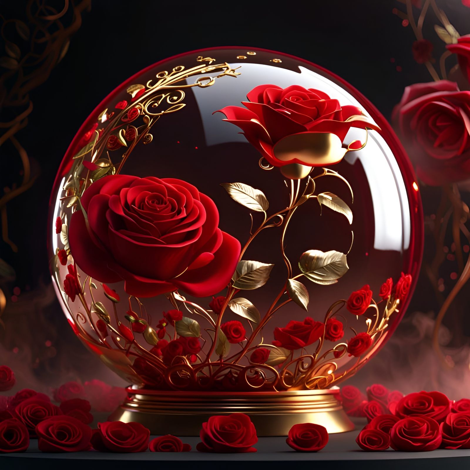 Glass sphere and red roses   by @avionesplateados 