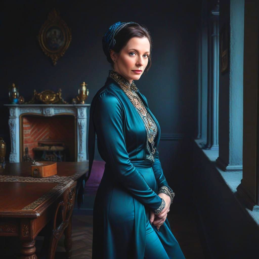 Elegant Lady in a Vibrant Landscape, in a Cyberpunk Aestheti...