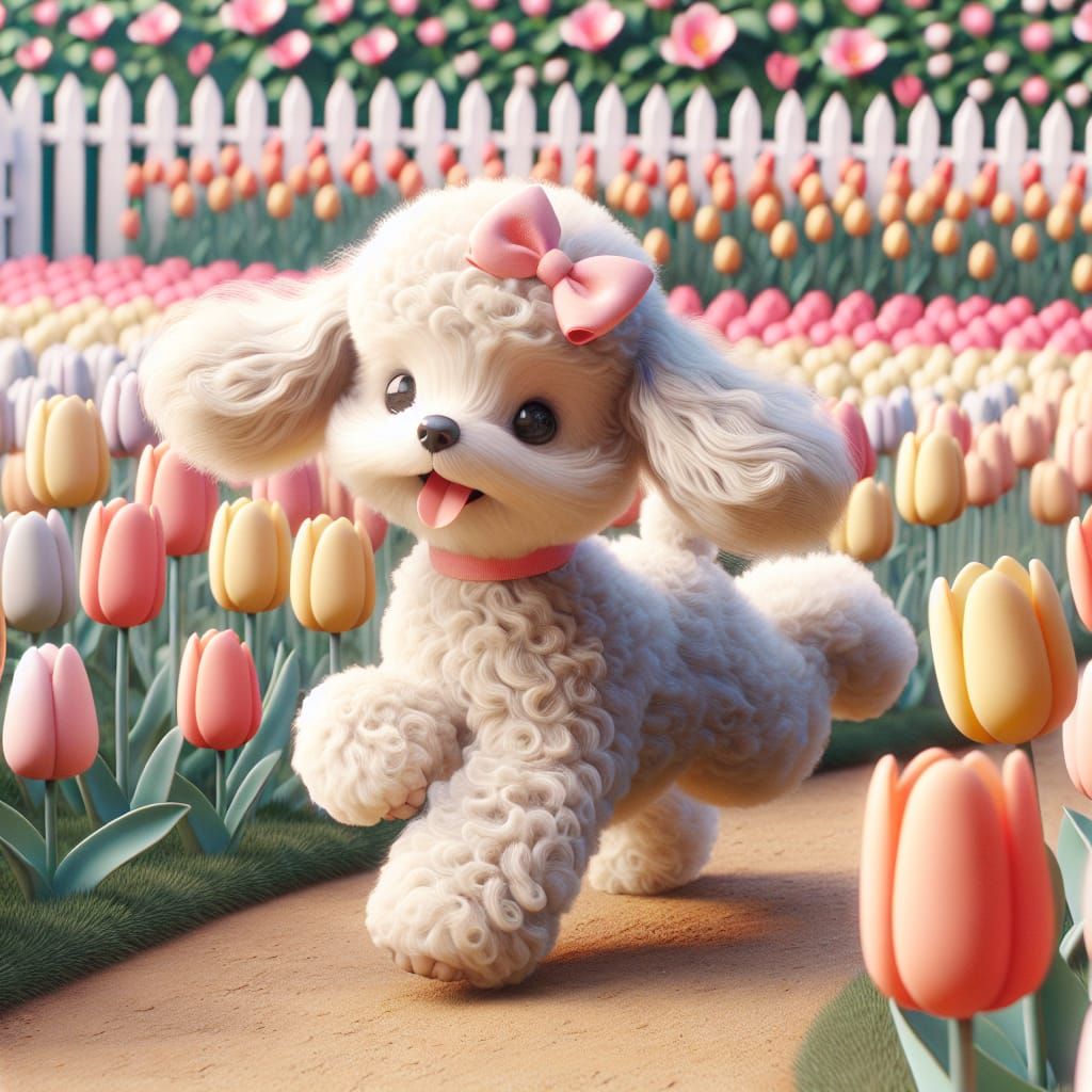 Disney Pixar style 3D adorable tiny white poodle puppy with ...