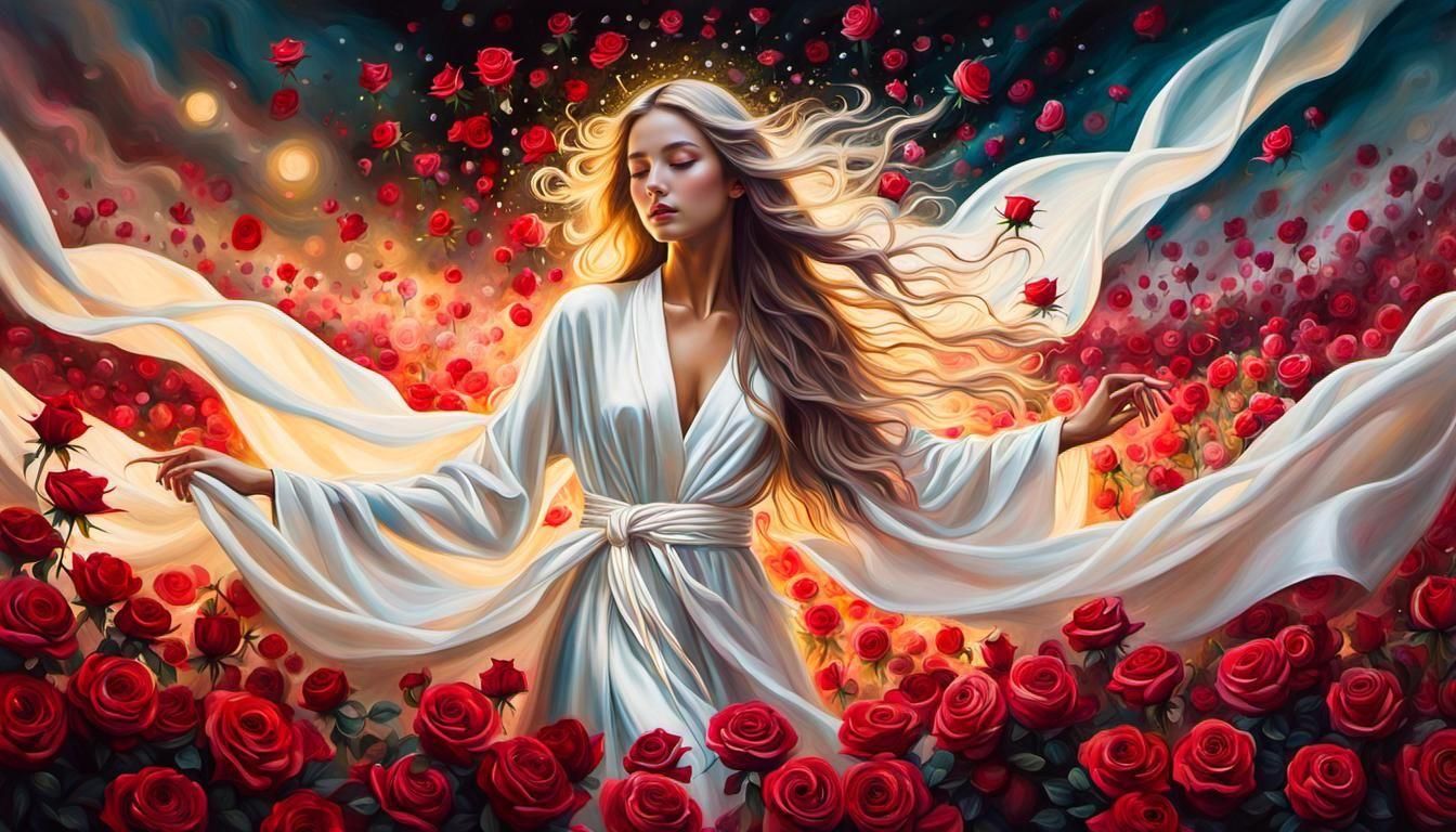 8 pictures of a small series (8) of a woman giving away rose...