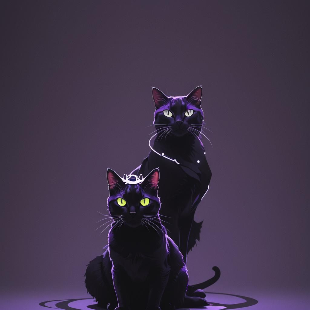 queen cat minimalism ,black and glowing [color] tones, futur...