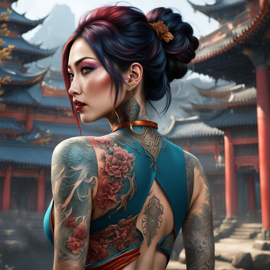 Beautiful realistic creative woman tattoos ideas, stunning asian girl,  detailed matte painting, deep color, fantastical, intricate detail, s... :  r/nightcafe