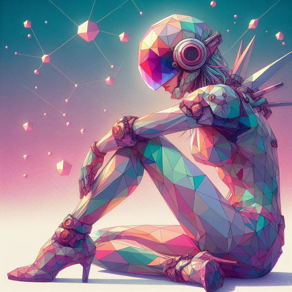 geometric low poly fractal 70s 80s sci-fi art hajime sorayam...