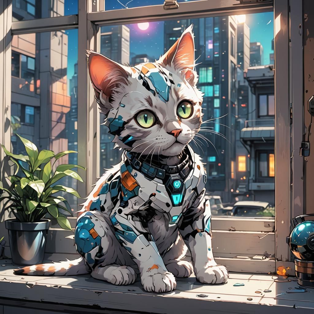 A cyborg kitten  by @Geofranz-Italy